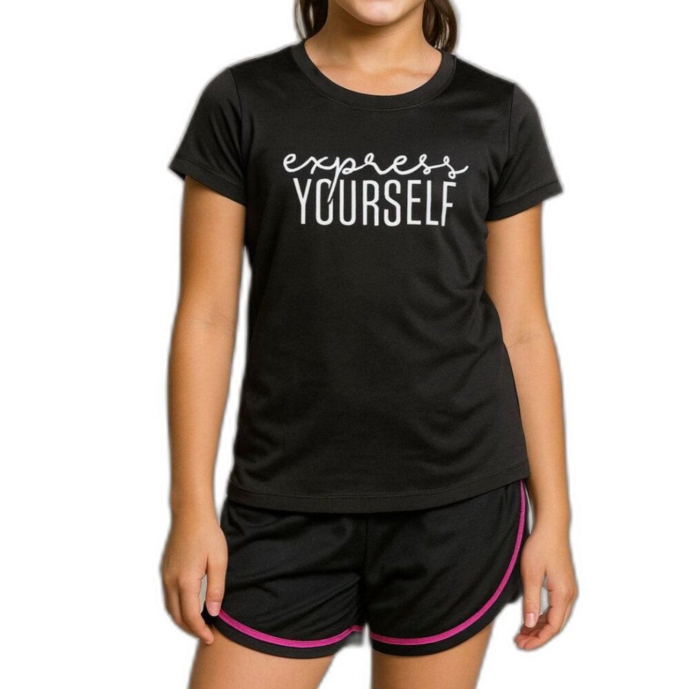 🔥 5 for $30 🔥 Champion Girls “Express Yourself” Graphic Tee in Black | Size L